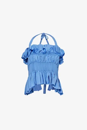 Renata Brenha Womens Babado Halterneck Ruffled Woven Top