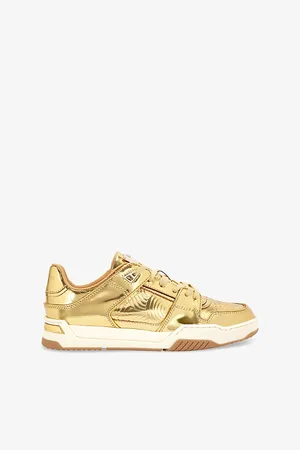 Kurt Geiger Mens Regan Plaque Metallic-Leather Low-Top Trainers