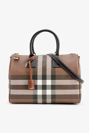 Burberry Womens Check-Print Medium Coated-Cotton Top-Handle Bag