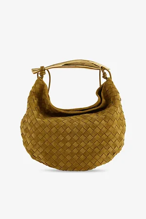 Bottega Veneta Womens Sardine Intrecciato-Weave Suede Top-Handle Bag
