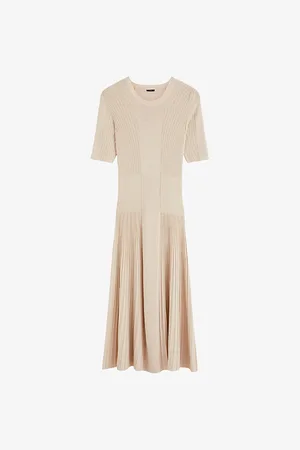 Joseph Womens Short-Sleeved Ribbed Wool Midi Dress
