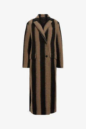 AllSaints Womens James Relaxed-Fit Striped Wool-Blend Coat