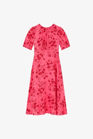 LK Bennett Womens Jem Floral-Print Petite Woven Midi Dress