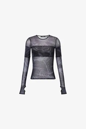 Daily paper Womens Sheer Graphic-Print Woven Top