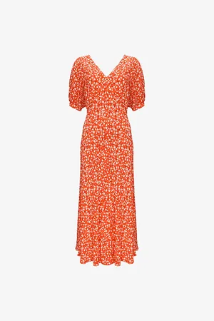 Ro&Zo Womens Ditsy-Print V-Neck Woven Midi Dress