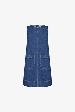 Ro&Zo Womens Patch-Pocket Sleeveless Denim Shift Dress