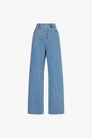 Gucci Womens Wide-Leg Mid-Wash Denim Jeans