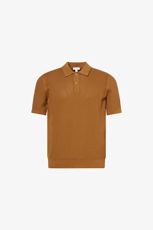 Sunspel Mens Ribbed Short-Sleeves Cotton-Knit Polo Shirt