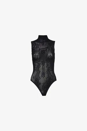 Victoria Beckham Womens Mock-Neck Semi-Sheer Knit Bodysuit