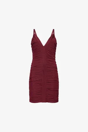 Hervé Léger Womens Andrea Ruched Stretch-Mesh Mini Dress