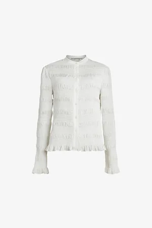 AllSaints Womens Meg Relaxed-Fit Smocked Recycled-Polyester Shirt