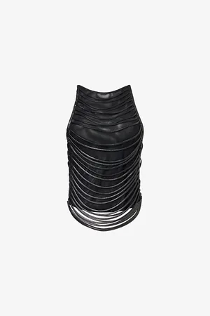 Jaded London Womens Slashed Pu Halter Open-Back Stretch-Woven Top