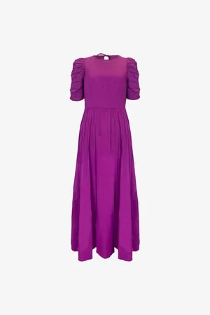 Ro&Zo Womens Round-Neck Gathered-Sleeve Cotton Midi Dress