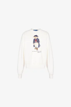 Ralph Lauren Womens Bear-Print Long-Sleeve Cotton-Blend Stretch-Jersey Sweatshirt
