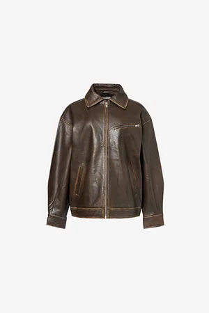Reformation Womens Veda Marco Welt-Pockets Relaxed-Fit Leather Jacket