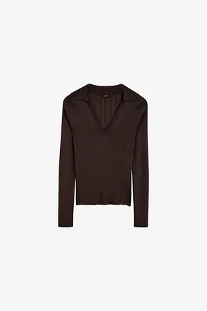Joseph Womens Satiny Polo-Collar Knitted Top