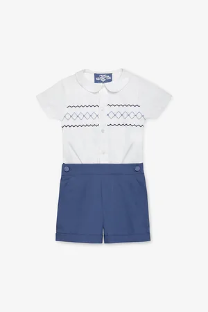 FrenchTrotters Rupert Smocked Short-Sleeve Cotton Romper 3 Months - 7 Years