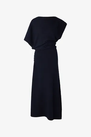 Soeur Womens Divine Asymmetric-Sleeve Cotton-Blend Knitted Maxi Dress