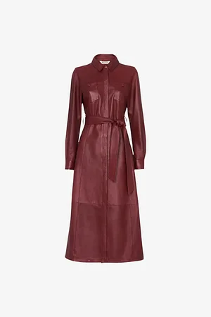 Whistles Womens Patch-Pocket Collared Leather Midi Dress