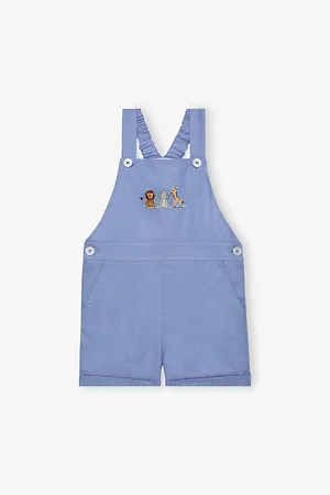 FrenchTrotters Atticus Animal-Embroidered Linen-Blend Dungaree Shorts 3 Months - 4 Years
