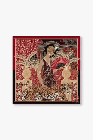 Cartier Womens Woman With A Panther Graphic-Print Silk-Twill Scarf