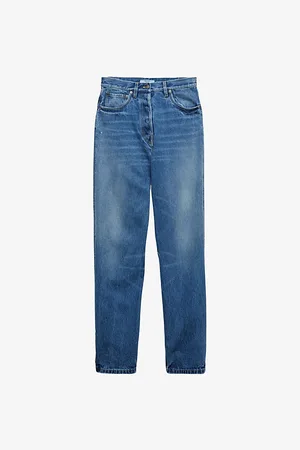Prada Womens Wide-Leg Faded-Wash Denim Jeans