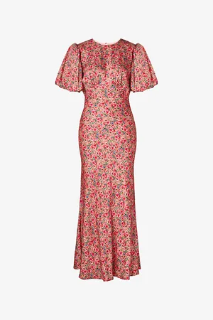 By Malina Womens Freja Pouf-Sleeve Woven Maxi Dress