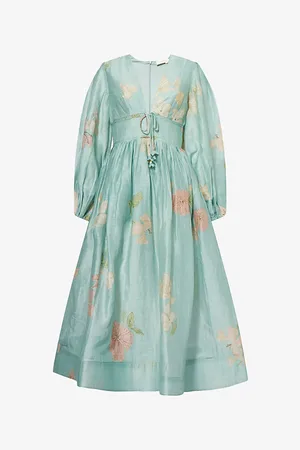 ZIMMERMANN Womens Illuminate Billow Embroidered Linen-Silk Maxi Dress