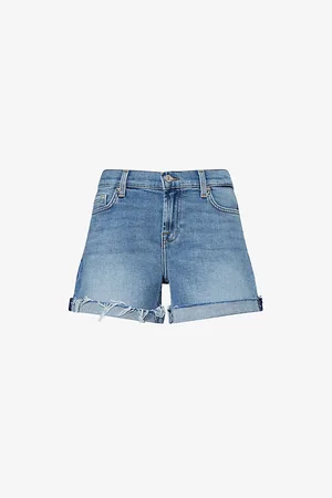 7 for all Mankind Womens Frayed Mid-Roll Denim Shorts