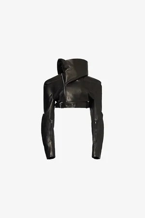 Rick Owens Womens Hooded Micro Stooges Cropped Leather Jacket