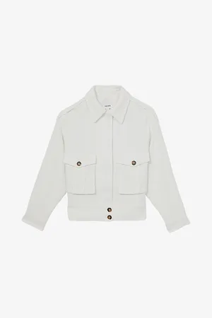 Reiss Womens Isla Pointed-Collar Linen-Blend Jacket