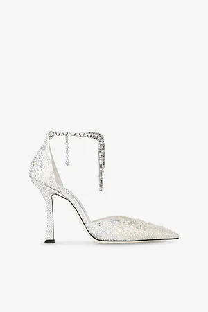 Jimmy Choo Womens Stevie 100 Crystal-Embellished Satin Heeled Courts