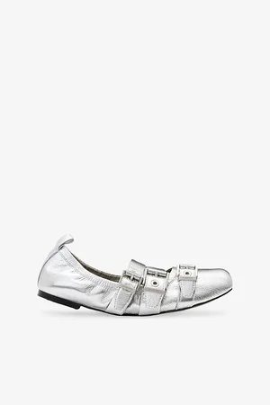 AllSaints Womens Aurora Metallic-Leather Ballet Flats