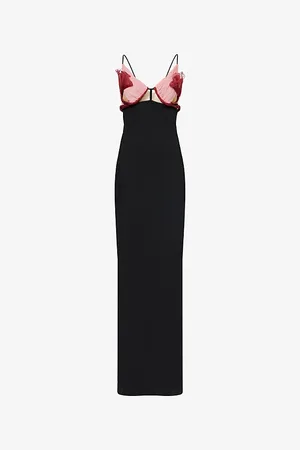 Nensi Dojaka Womens Petal Shoulder-Straps Stretch-Woven Maxi Dress
