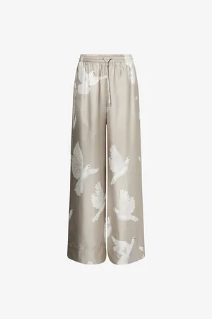 Stella McCartney Womens Wide-Leg Bird-Pattern Silk Trousers