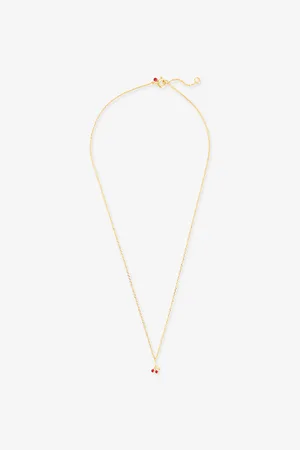 Enamel Womens Cherry 18ct Yellow Gold-Plated 925 Sterling-Silver and Zirconia Necklace