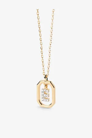 PDPAOLA Womens Letter E Mini 18ct Yellow- Plated Sterling-Silver and Zirconia Pendant Necklace