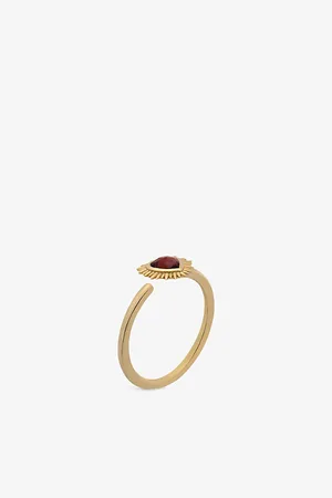 Rachel Jackson Womens Electric Love Mini Heart 22ct Yellow Gold-Plated Sterling-Silver and Garnet Ring