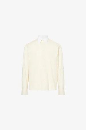 Lanvin Mens Floral-Embroidered Long-Sleeve Cotton Shirt