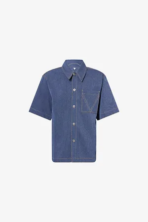 Bottega Veneta Mens Melange Drill Short-Sleeve Denim Shirt