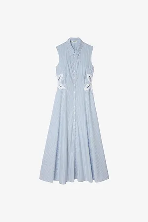 Sandro Womens Stripe-Print Embroidered Stretch-Cotton Maxi Dress