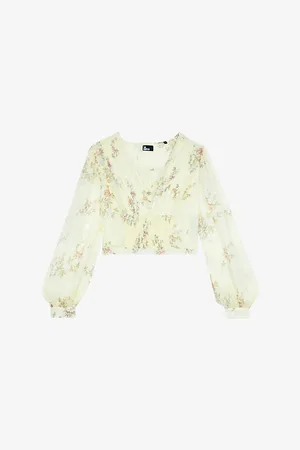 The Kooples Womens Floral-Print V-Neck Woven Top