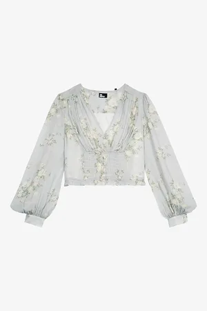The Kooples Womens Floral-Print Ruffled-Hem Woven Top