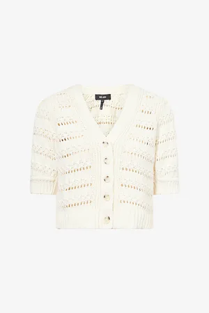 ME AND EM Womens Pouf-Sleeve V-Neck Knitted Cardigan