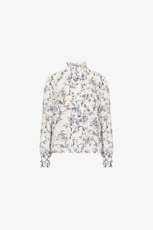 ME AND EM Womens Ruffled Botanical-Print Cotton-Silk Blouse