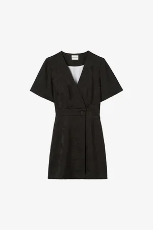Claudie Pierlot Womens Wrap-Front Short-Sleeve Jacquard Mini Dress