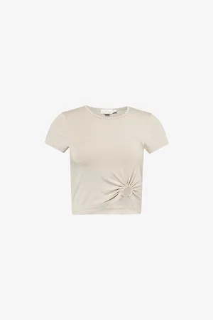 GOOD AMERICAN Womens Ruched Cropped Stretch-Woven Top