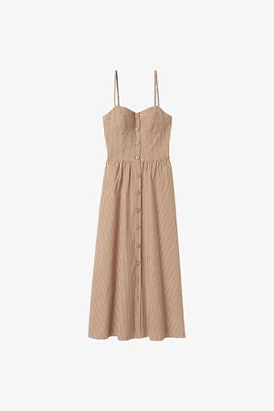 Claudie Pierlot Womens Stripe-Print Button-Up Cotton-Blend Maxi Dress