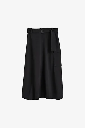 Joseph Womens Pernette Belted-Waist Woven Midi Skirt