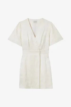 Claudie Pierlot Womens Wrap-Front Short-Sleeve Jacquard Mini Dress